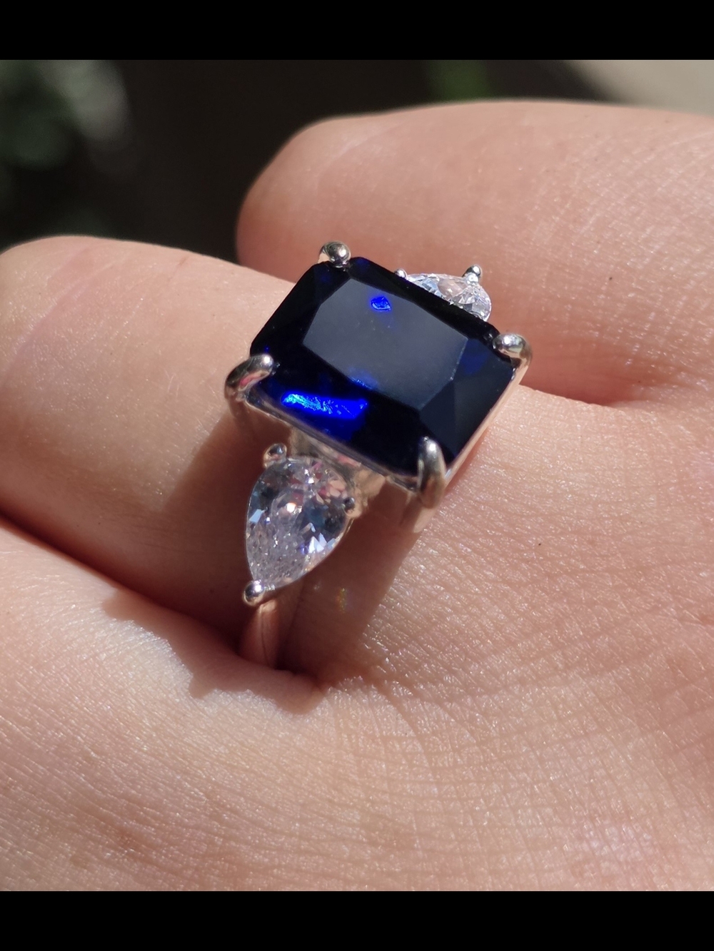 Charter Club Silver-Plated Ring with Deep Blue Square Stone and Clear Accents J7